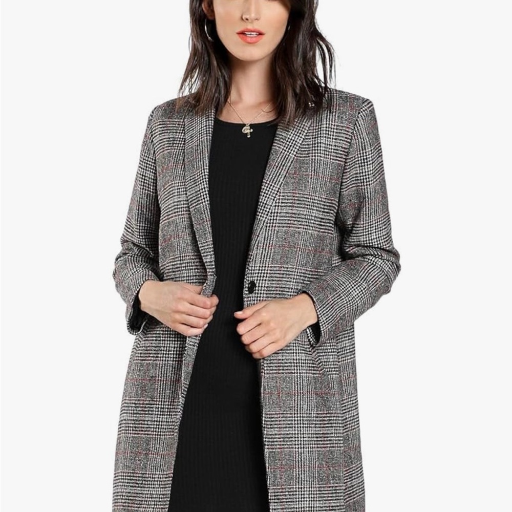 Women's Long Plaid Blazer